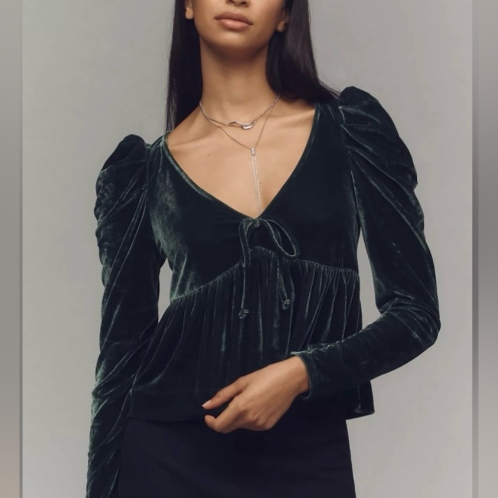 Anthropologie Maeve Velvet Babydoll Top